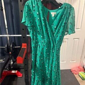 Maison Jules Teal Floral Midi Dress